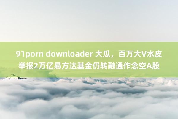 91porn downloader 大瓜，百万大V水皮举报2万亿易方达基金仍转融通作念空A股