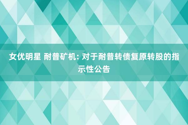 女优明星 耐普矿机: 对于耐普转债复原转股的指示性公告