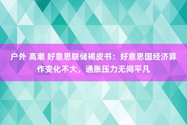 户外 高潮 好意思联储褐皮书：好意思国经济算作变化不大，通胀压力无间平凡