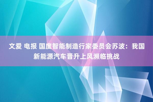 文爱 电报 国度智能制造行家委员会苏波：我国新能源汽车晋升上风濒临挑战