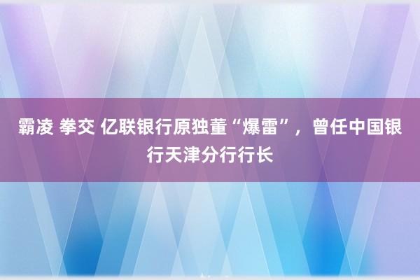 霸凌 拳交 亿联银行原独董“爆雷”，曾任中国银行天津分行行长